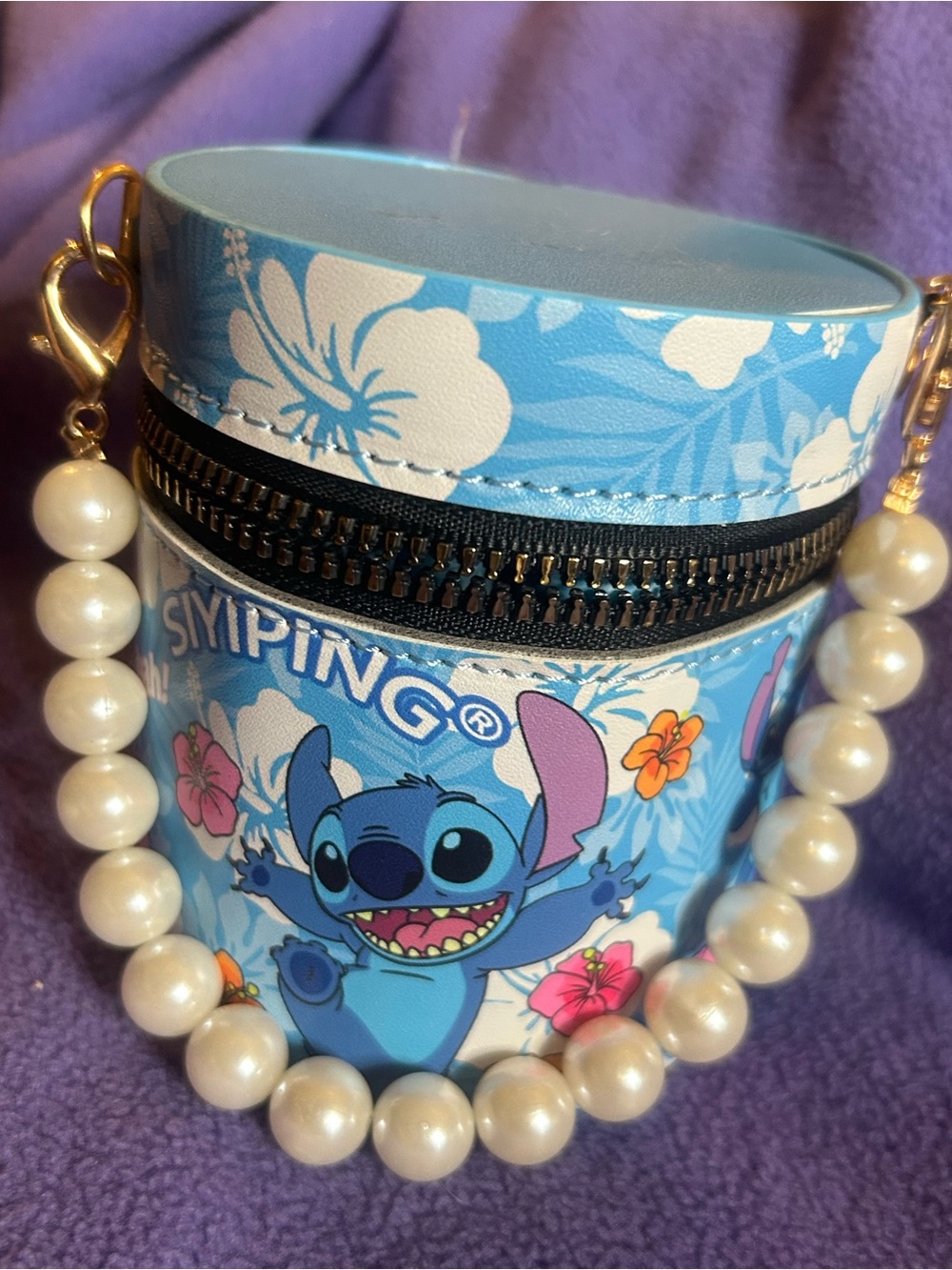 Siyiping Blue Stitch Floral Round lip gloss’s Case with 20 lip gloss